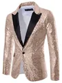 Champagnegouden herenblazer met pailletten en zwart revers voor gala en optredens - Champagne