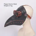 Schwarze Leder-Pestdoktormaske mit Steampunk-Brille und Nieten für Halloween-Kostüme - Schnabelmaske