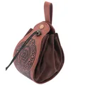 Vintage Gürteltasche aus braunem Kunstleder mit gravierten Wikinger-Symbolen für Kostüme - Wiking-Beutel mit Kordelzug (Beutel 1) / Braun