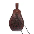 Mittelalterliche braune Leder-Wikingertasche mit Vegvísir-Symbol für Gürtel-Kostüm - Geprägter Wiking-Kompass-Beutel (Beutel 2) / Braun