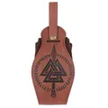 Mittelalterliche braune Ledertasche mit Valknut- und Runengravur für Viking Kostüme - Retro Valknut-Prägung Hängetasche / Braun