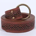 Brauner Ledergürtel mit O-Ring-Schnalle und Keltischem Muster für Oktoberfest-Kostüme - Ledergürtel mit Keltischem Muster im Wikinger-Stil / Einheitsgröße / Braun