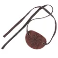 Braune Kunstleder Augenklappe mit einem schwarzen Vegvisir Wikinger Kompass Druck - Einheitsgröße / Augenklappe mit Wikingerkompass (Stil 2) / Braun
