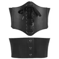 Schwarzer elastischer Korsettgürtel mit Frontschnürung und Metall-Druckknopfverschluss - Einheitsgröße / Retro Elastischer Schnürkorsettgürtel / Schwarz