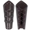 Dunkelbraune Leder-Armschienen mit Metallringen und Nieten für Kostüme - Dreireihige Gürtelschnallen-Armschiene / Einzelstück / Dunkelbraun