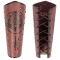 Braune Wikinger-Armschienen aus Kunstleder mit geprägtem Mjölnir- und Raben-Design. - Donnerhammer Rabe geprägte Armschiene / Einzelstück / Braun