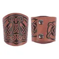 Geprägte braune Lederarmbänder im Wikinger-Stil mit keltischen Knoten und Mjolnir-Motiv - Mjolnir Armschienen (20) / Einzelstück / Braun