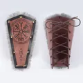 Wikinger-Armschienen aus braunem Leder mit grauem Kunstpelzbesatz und Vegvisir-Gravur - Wikinger-Kompass Kunstfell-Stil (24) / Nur Armschutz (1 Stück) / Braun