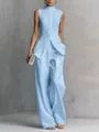 Elegantes hellblaues Set aus ärmellosem Oberteil mit Stehkragen und weitem Bein Hosen - S / Oberteil Und Unterteil / Himmelblau