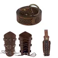 Mittelalter Renaissance vintage brauner Ledergürtel Armschienen Set für Halloween Oktoberfest - Einheitsgröße / Dreiteiliges Set / Braun