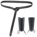 Mittelalterliches Gürtel- und Armschienen-Set aus schwarzem Leder für Kostüme - Einheitsgröße / Gürtel und Armschienen / Schwarz