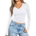 Close-up of white slim-fit V-neck long-sleeve shirt made of soft milk silk - 2XL / Tops / White