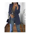 Elegante marineblauwe slim-fit damesblazer met revers, perfect voor de najaarsmode - Marineblauw