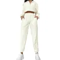 Off-white women's two-piece tracksuit with cropped half-zip sweatshirt and joggers - S / Top And Bottom / White