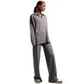 Elegant grey knitted loungewear two-piece set with a Polo collar top and wide-leg pants - S / Top And Bottom (yq017) / Gray