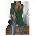 Dames blazer met slanke revers in smaragdgroen voor trendy herfst en winter mode - Donkergroen