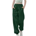 Detailweergave van de donkergroene losse katoenen joggingbroek voor kinderen met koord - 110cm / Bottoms / Donkergroen