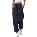 Close-up of comfortable high-waisted loose sweatpants with pockets in charcoal gray color - S / Bottoms / Navy Blue
