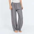 Front view of girls gray cotton linen wide-leg pants with elastic drawstring waist. - Bottoms / Light Gray / 110cm