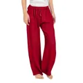 Detail of red girls' linen wide-leg pants featuring a comfortable drawstring waist design - Red
