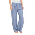 Detailed view of girls' light blue cotton linen wide-leg pants with drawstring waist - Bottoms / Light Blue / 110cm