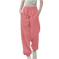 Pantalones deportivos rosas holgados para niños con cintura elástica y cordón ajustable - Rosa
