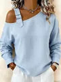 Detalle de blusa de lino azul claro con hombros descubiertos y hebilla - S / Tops / Azul claro