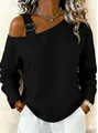 Elegante top negro asimétrico de un solo hombro en algodón y lino con hebilla mujer - Negro
