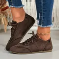 Stylish brown suede lace-up flat shoes for women, comfortable casual lifestyle shot - 35 / Brown
