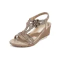Gold Bohemian wedge sandals with sparkling rhinestone flowers and comfy elastic strap - 35 / Half Gold (C1302-1) / Half Gold