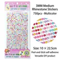Multicolor 3mm self-adhesive rhinestone stickers sheet with 750 pieces for DIY crafts - 3mm Round Multicolor Rhinestones
