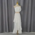 Elegant white two-piece beach set featuring 3D floral top and tiered lace skirt - S / Top And Bottom / White