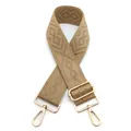 Adjustable tan wide bag strap with geometric woven pattern and gold-tone swivel hooks - Silver Clasp / 25-Khaki