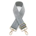 Premium grey 5cm wide replacement bag strap with woven geometric diamond pattern - Silver Clasp / Light Gray