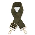 Olive green 5cm wide replacement bag strap with geometric jacquard and gold metal hardware - Silver Clasp / Army Green