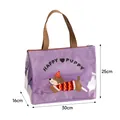 Purple insulated lunch bag with cute cartoon dog pattern and 30x16x25cm dimensions - Dachshund Print Style / Thickened Aluminum Foil / Purple