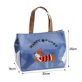 Blue puppy lunch bag with 30x16x25cm dimensions and insulated lining - Dachshund Print Style / Thickened Aluminum Foil / Blue