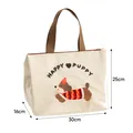 Large insulated lunch bag with cartoon puppy design, dimensions 30x16x25cm, cream color - Dachshund Print Style / Thickened Aluminum Foil / White