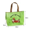 Green insulated lunch bag with cartoon puppy design and 30x16x25cm size dimensions - Dachshund Print Style / Thickened Aluminum Foil / Green
