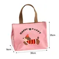 Large pink insulated lunch bag with cute puppy print and 30x25x16cm dimensions - Dachshund Print Style / Thickened Aluminum Foil / Pink