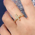 Dainty 14k gold filled cross ring set with sparkling 1.75mm round cubic zirconia stones - US 5 / Cross Ring / Gold