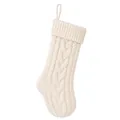 Eleganter großer cremefarbener gestrickter Weihnachtsstrumpf mit Zopfmuster Geschenkbeutel - Cremeweiß (ML-M499E)