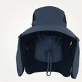 Marineblauer Outdoor-Sonnenhut zum Angeln mit breiter Krempe und festem Nackenschutz - Mit Schal / Marineblau