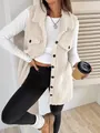 Detailed view of cream faux lamb wool fleece vest with lapel and buttons on model - Off White