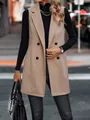 Elegant beige herringbone longline vest for women, stylish autumn street style outfit - S / Tops / Apricot