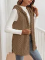 Detailed side view of a cozy brown fleece hooded vest for women's winter outfits. - S / Tops / Brown