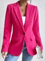 Elegant fuchsia wool slim fit blazer for women, perfect for a sophisticated commute style. - S / Tops / Rose Red