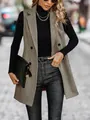 Detail view of women's herringbone sleeveless blazer vest in elegant chic street style. - S / Tops / Camel
