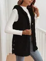 Stylish black hooded sherpa fleece vest for women, sleeveless casual autumn outwear. - S / Tops / Black