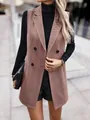Detail shot of elegant pink herringbone sleeveless blazer vest for autumn and winter - S / Tops / Dark Red